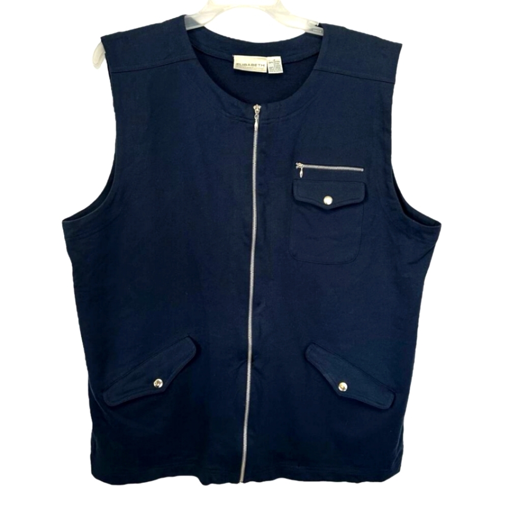 Vintage Y2K Elisabeth Liz Claiborne Blue Zip Sleeveless Vest Top Women's Plus 2X